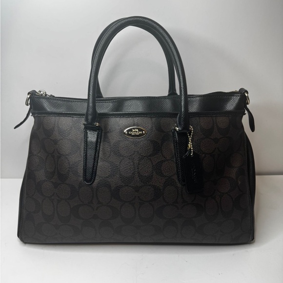 COACH MORGAN SIGNATURE PVC Satchel Handbag Brown/Black - Picture 1 of 16